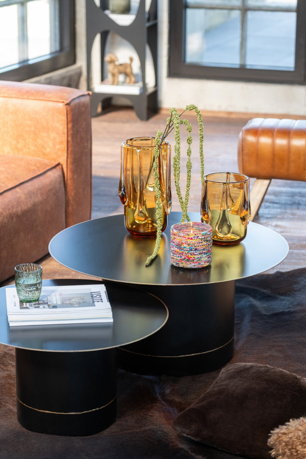 J-Line salontafel Cilinder Rond - ijzer - zwart/goud - L