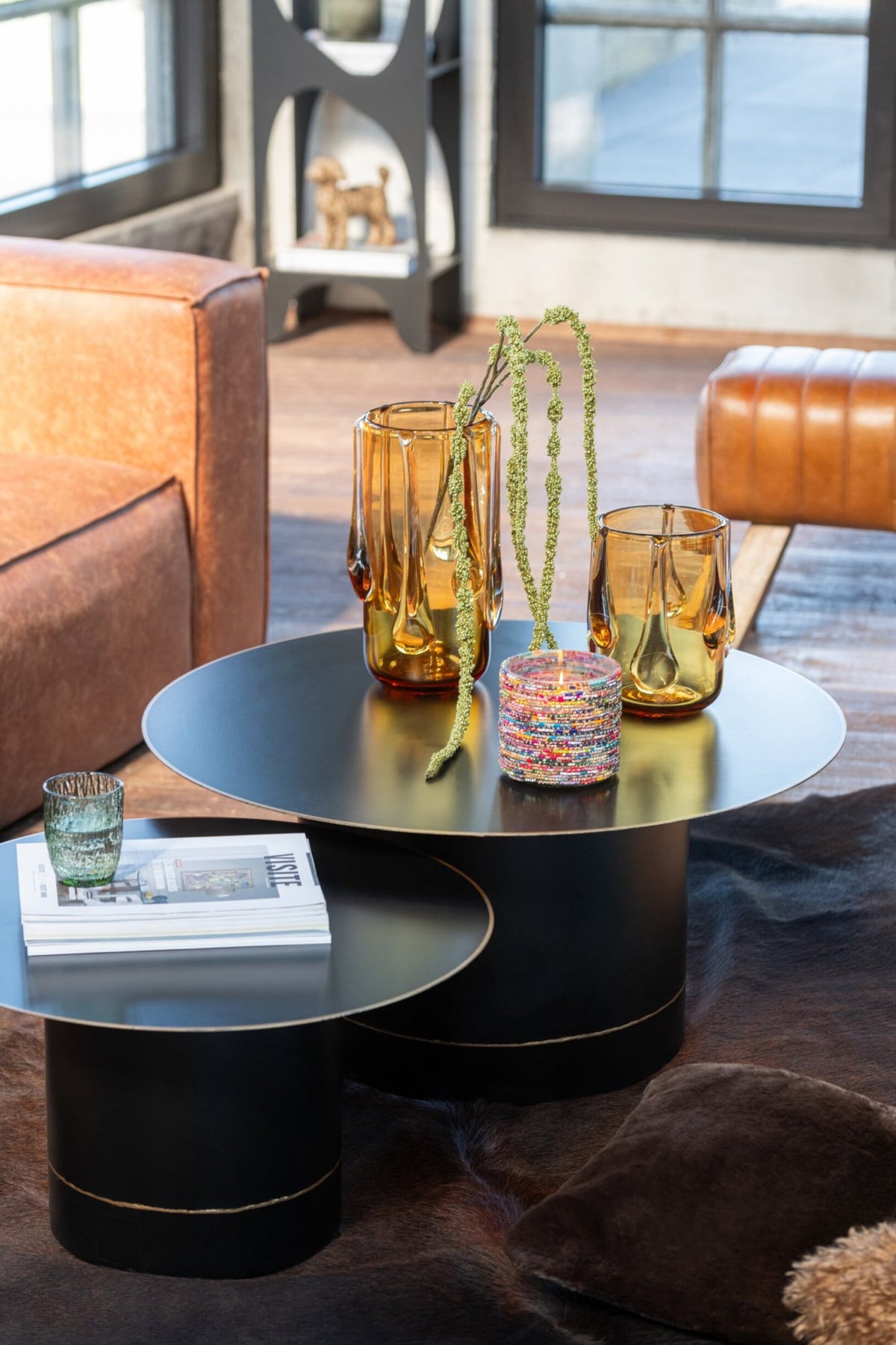 J-Line salontafel Cilinder Rond - ijzer - zwart/goud - L