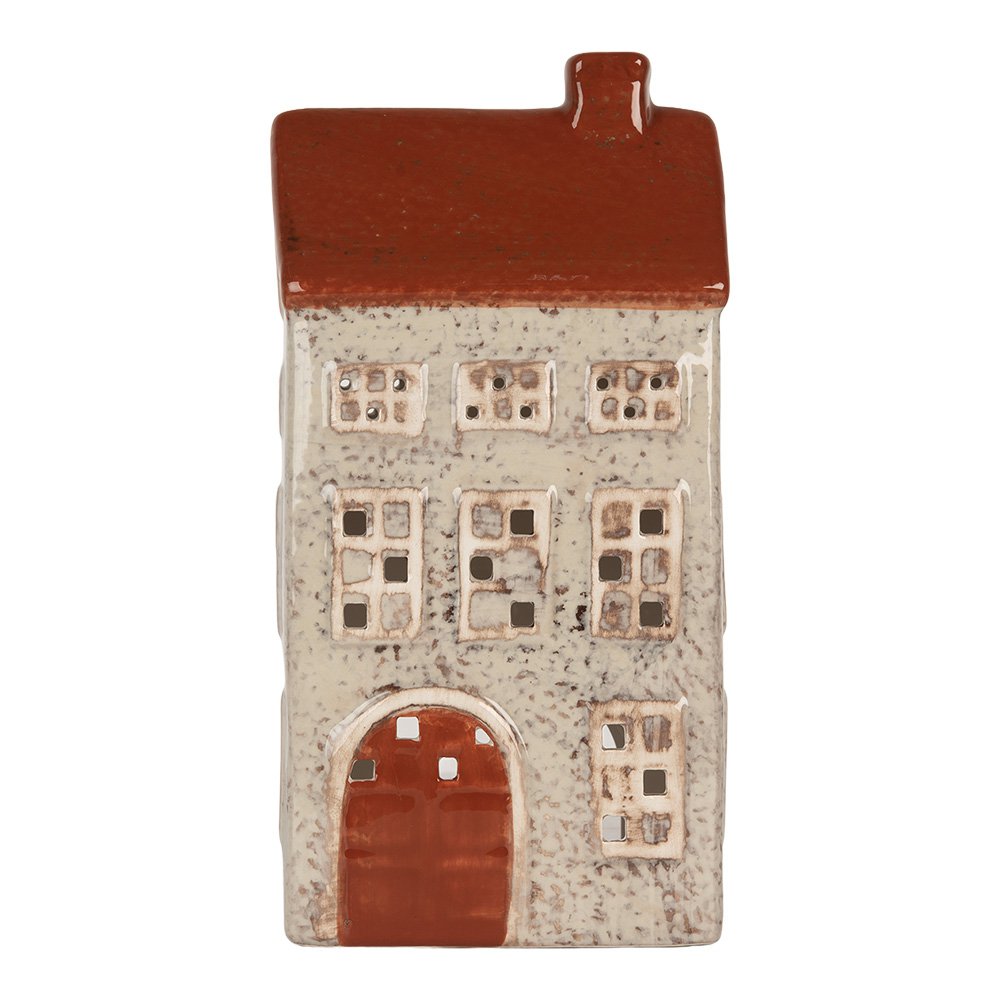 Waxinelichthouder Huis 12x8x24 cm Beige Keramiek