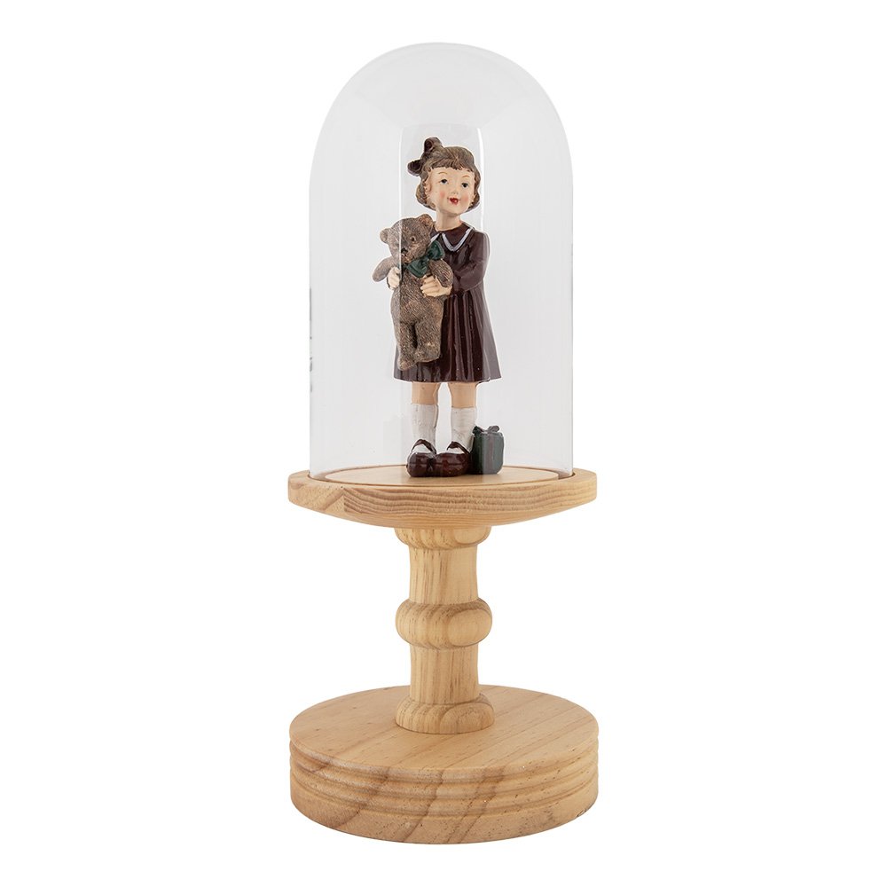 Glazen Stolp Ø 14x34 cm Bruin Hout