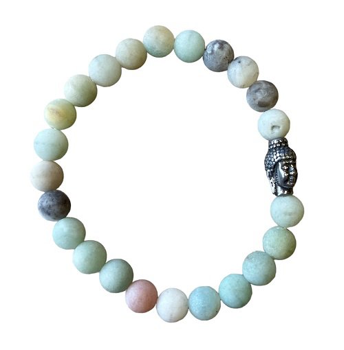 Heren armband Amazoniet mat 8 mm met Boeddha kraal