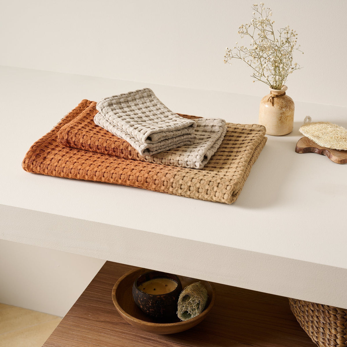 Katoenen bamboe wafelhanddoek - Dip Dye badset