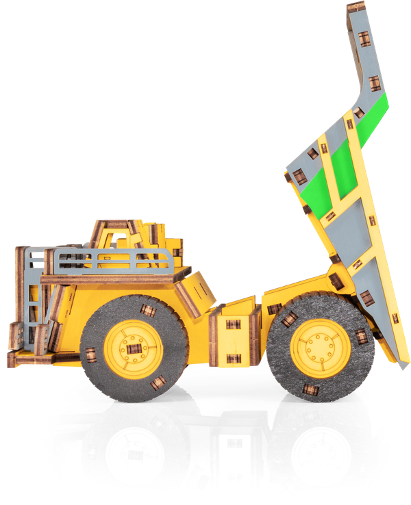 Eco Wood Art (EWA) 3D Mechanische Houten Puzzel, Hybrid Mining Dump Truck Belaz-7513M, 4233, Kleur Geel, 18x9x10cm