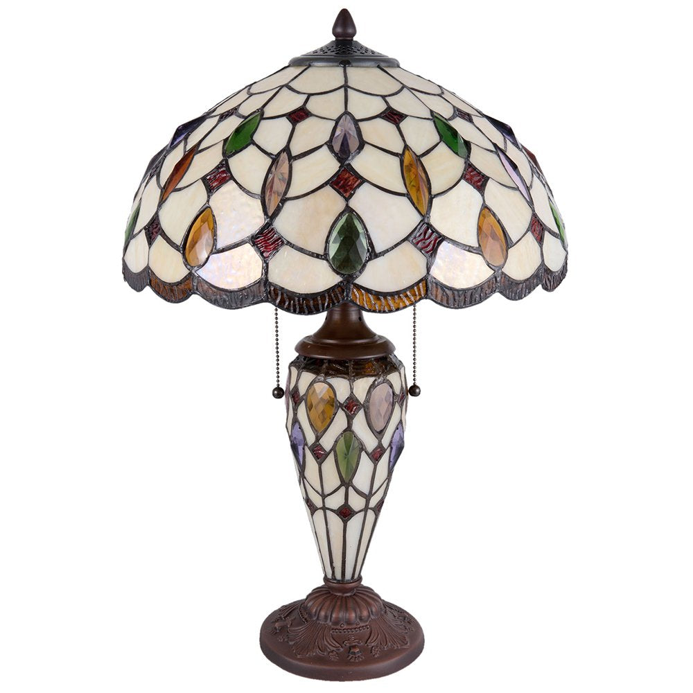 Tiffany Tafellamp Ø 40x60 cm Beige Bruin Glas Tiffany Bureaulamp