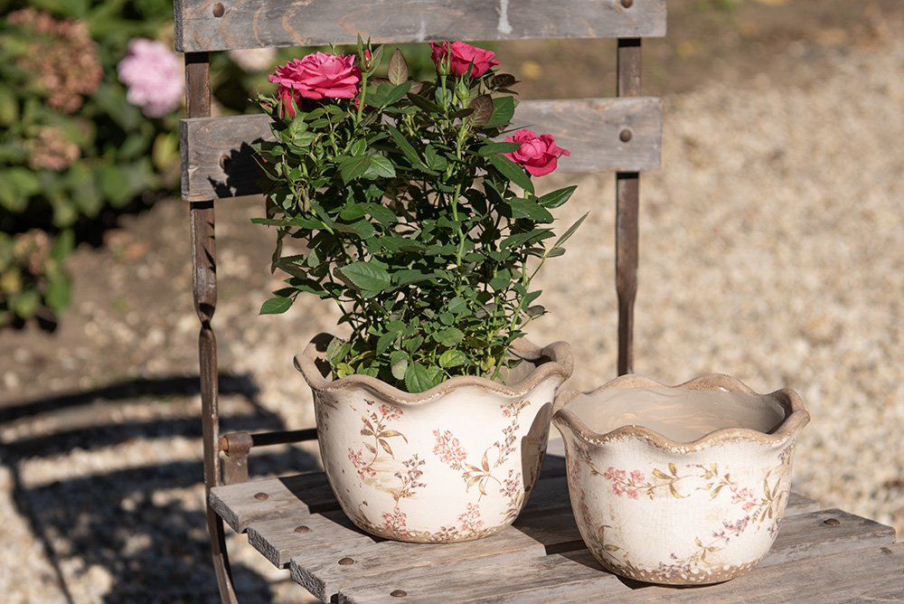 Bloempot Ø 20x13 cm Beige Roze Keramiek Bloemen Bloempot Binnen