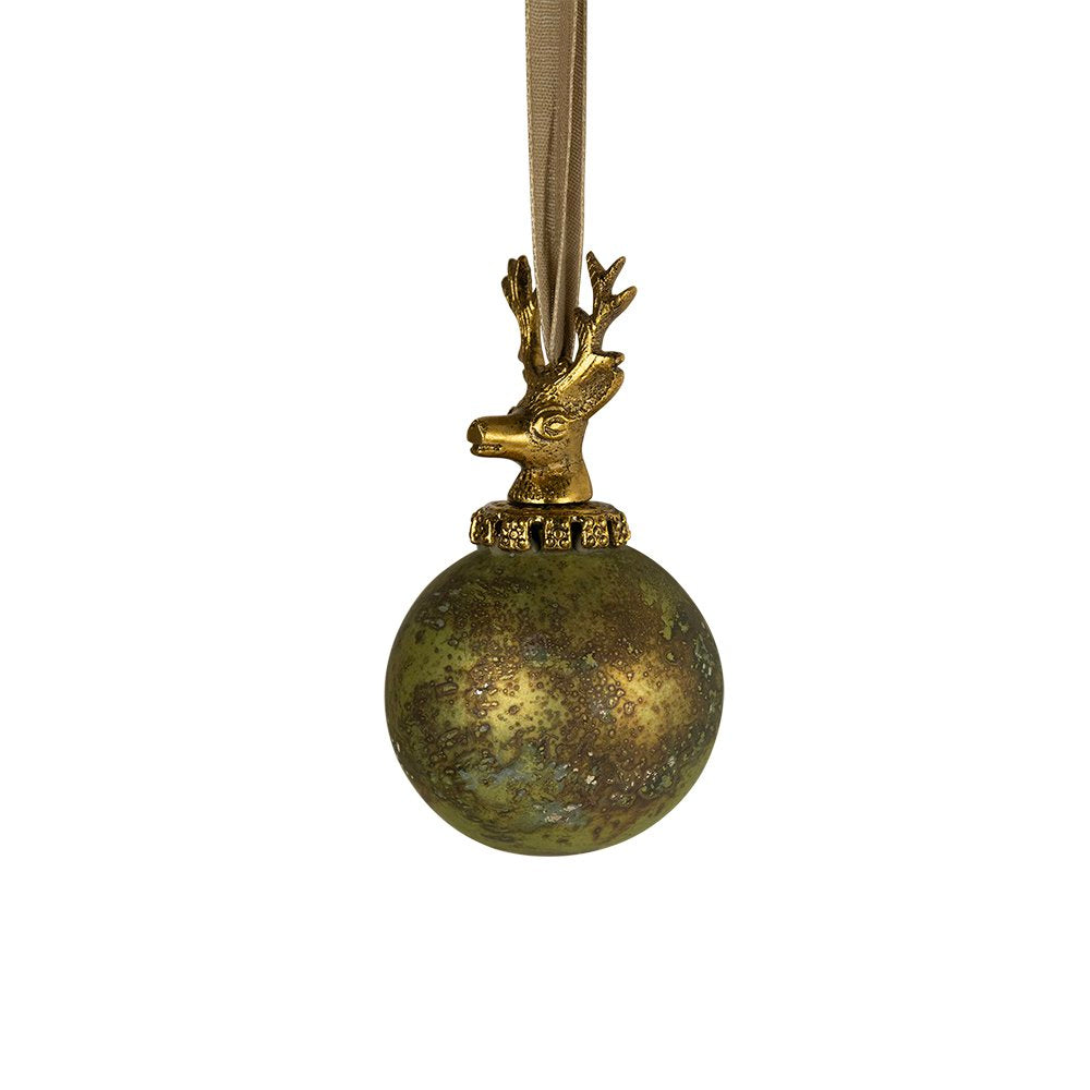 Decoratie bal hert antiek groen 8cm