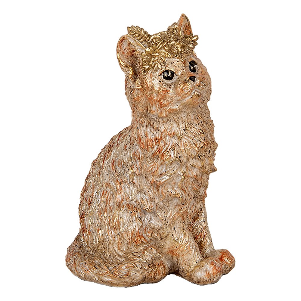 Decoratie Beeld Kat 16x14x25 cm Beige Kunststof