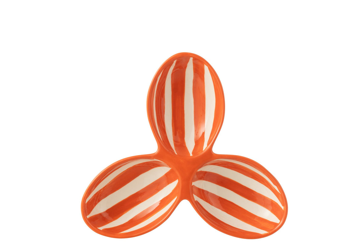 J-Line serveerschaal Granada Stripes Clover - keramiek - wit/oranje