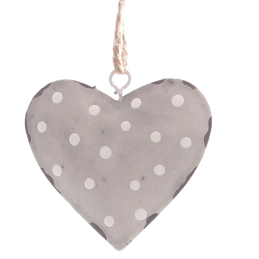 Metalenhanger hart met witte stippen 5x5cm grijs