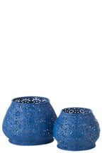 J-Line Theelichthouder Cylinder Metaal/Glas Blauw Large