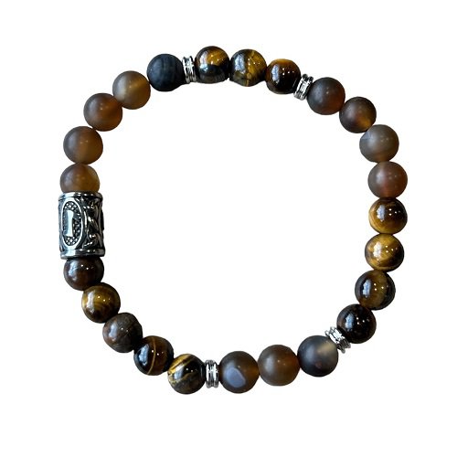 Heren armband 8 mm Tijgeroog en Bandagaat met Viking kraal