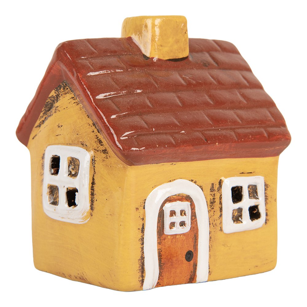 Waxinelichthouder Huis 8x7x10 cm Geel Keramiek