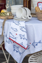 Broodmand 35x35x8 cm Wit Blauw Katoen Vissen Broodmandje