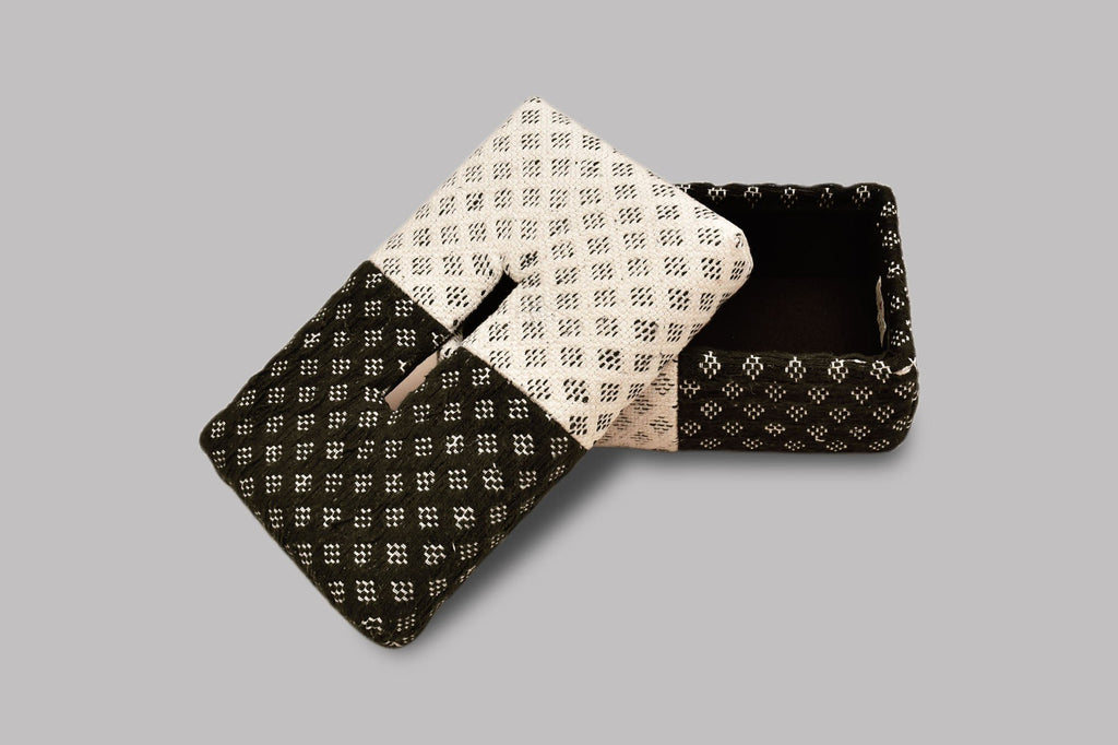Handgeweven jacquard tissuebox - dubbelzijdig patroon