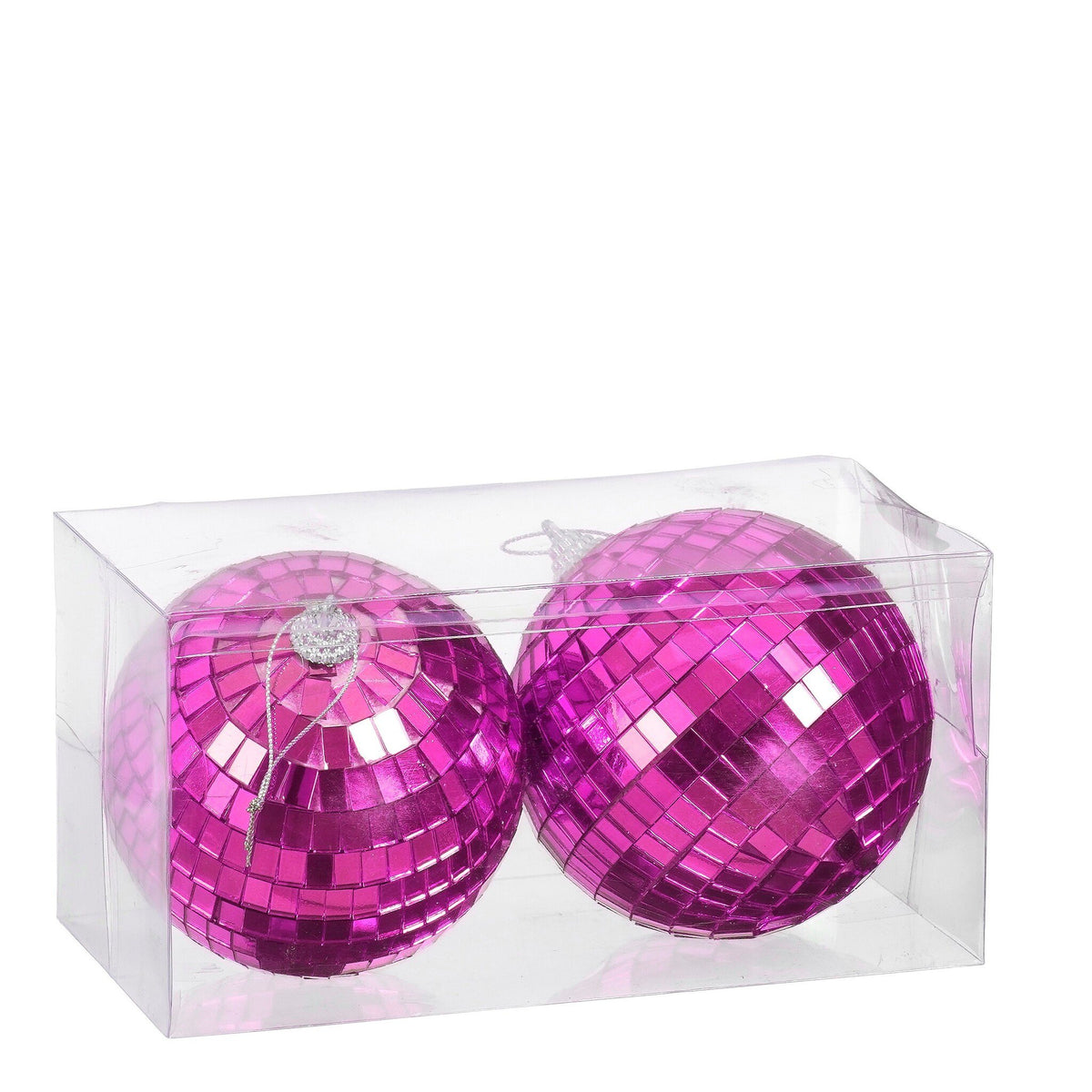 Ornament spiegelbal fuchsia 2 stuks