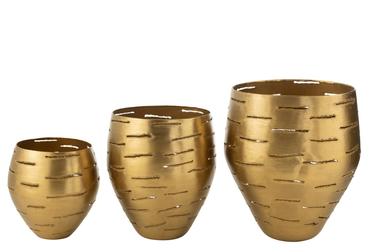 J-Line Set Van 3 Windlichten Metaal Goud