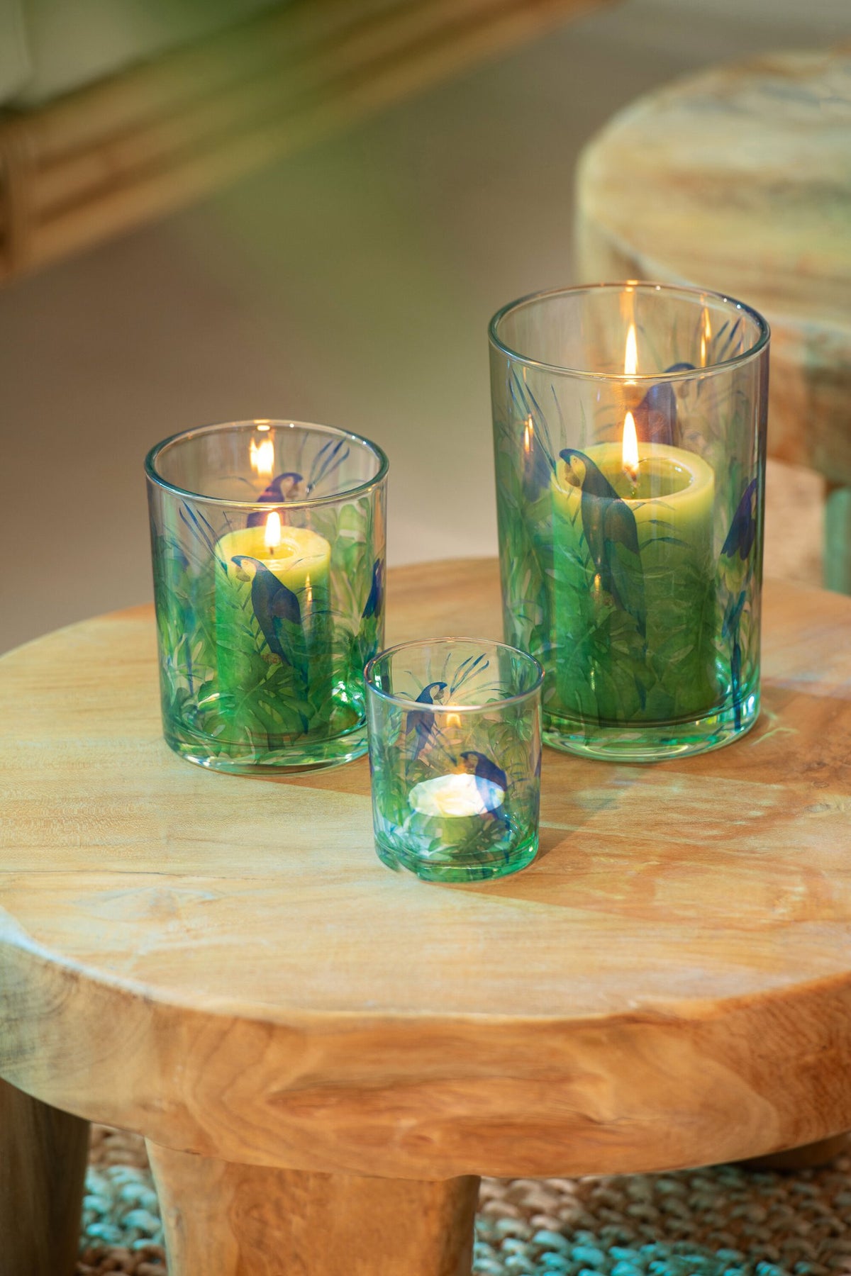 J-Line theelichthouder Papegaai - glas - groen/blauw - L