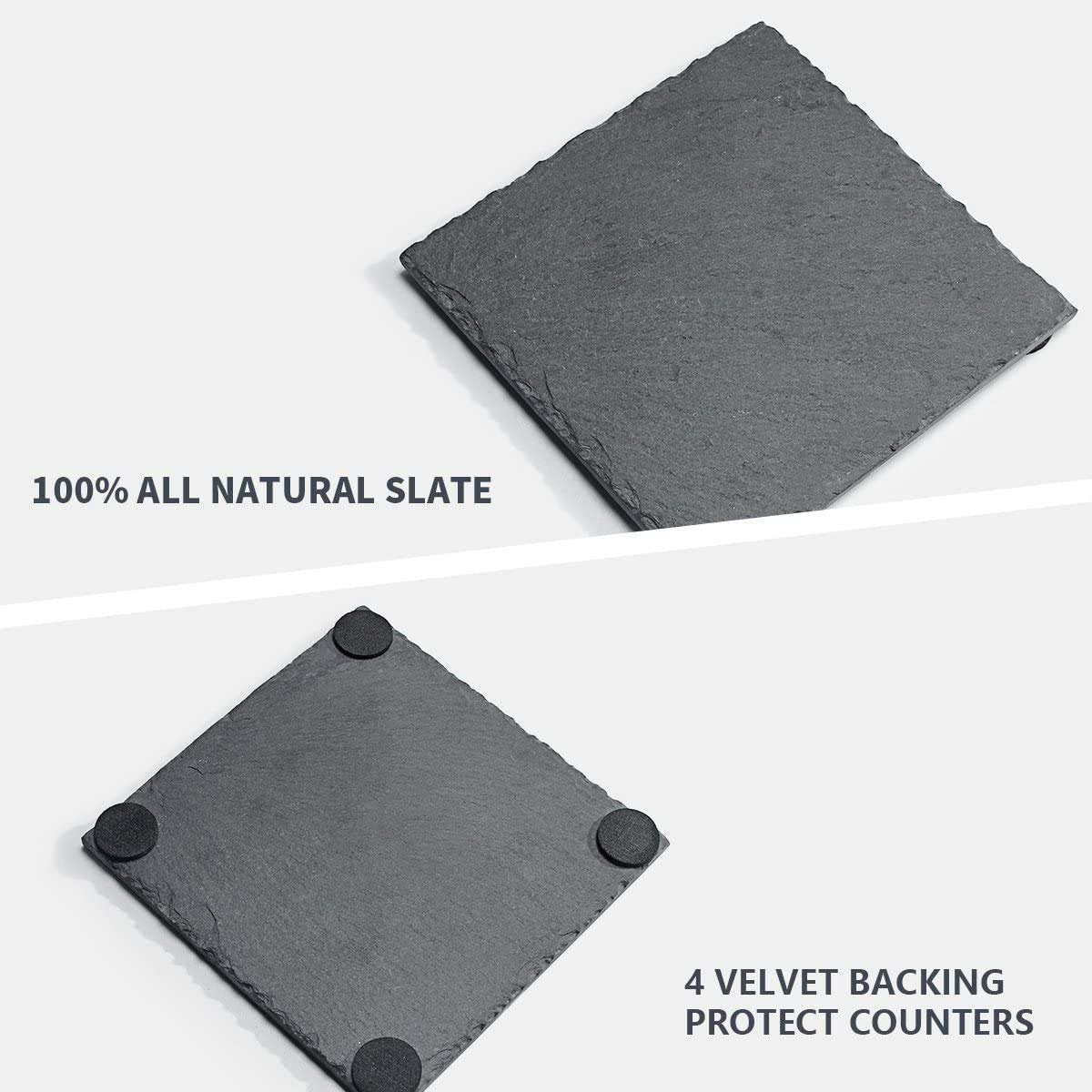Onderzetters van natuurleisteen, 10x10 cm (4x4 inch), 4 stuks | Drinkmatten, tafelbladbeschermers, bargerei cadeau
