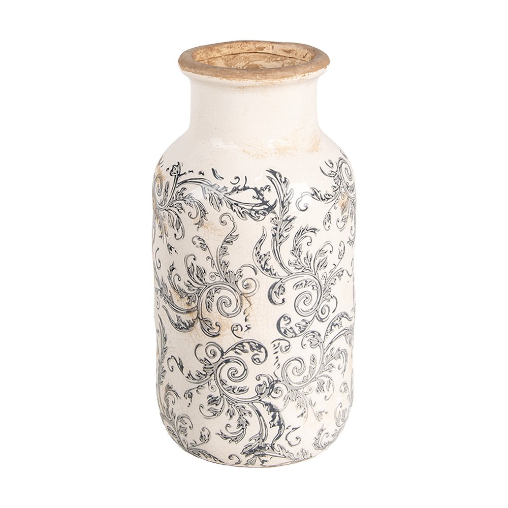 Vaas Ø 14x26 cm Beige Grijs Keramiek Bloemen