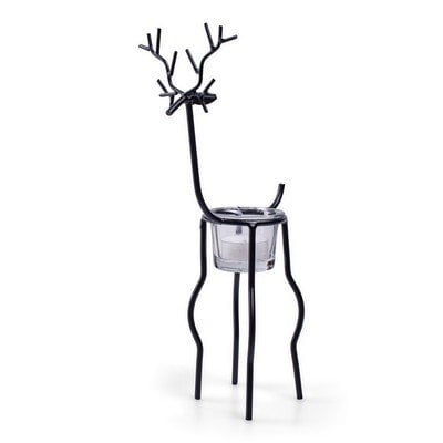 Metalen theelichthouder 'rendier' zwart h30,5 d12,5x9 cm