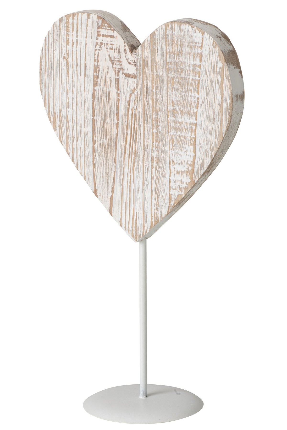J-Line Hart op voet - hout - gebroken wit - large