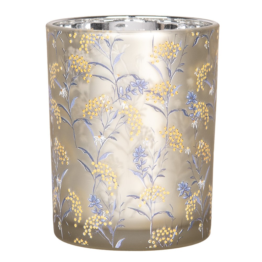 Theelichthouder Set van 2 Ø 7x8 / 10x13 cm Grijs Glas Bloemen