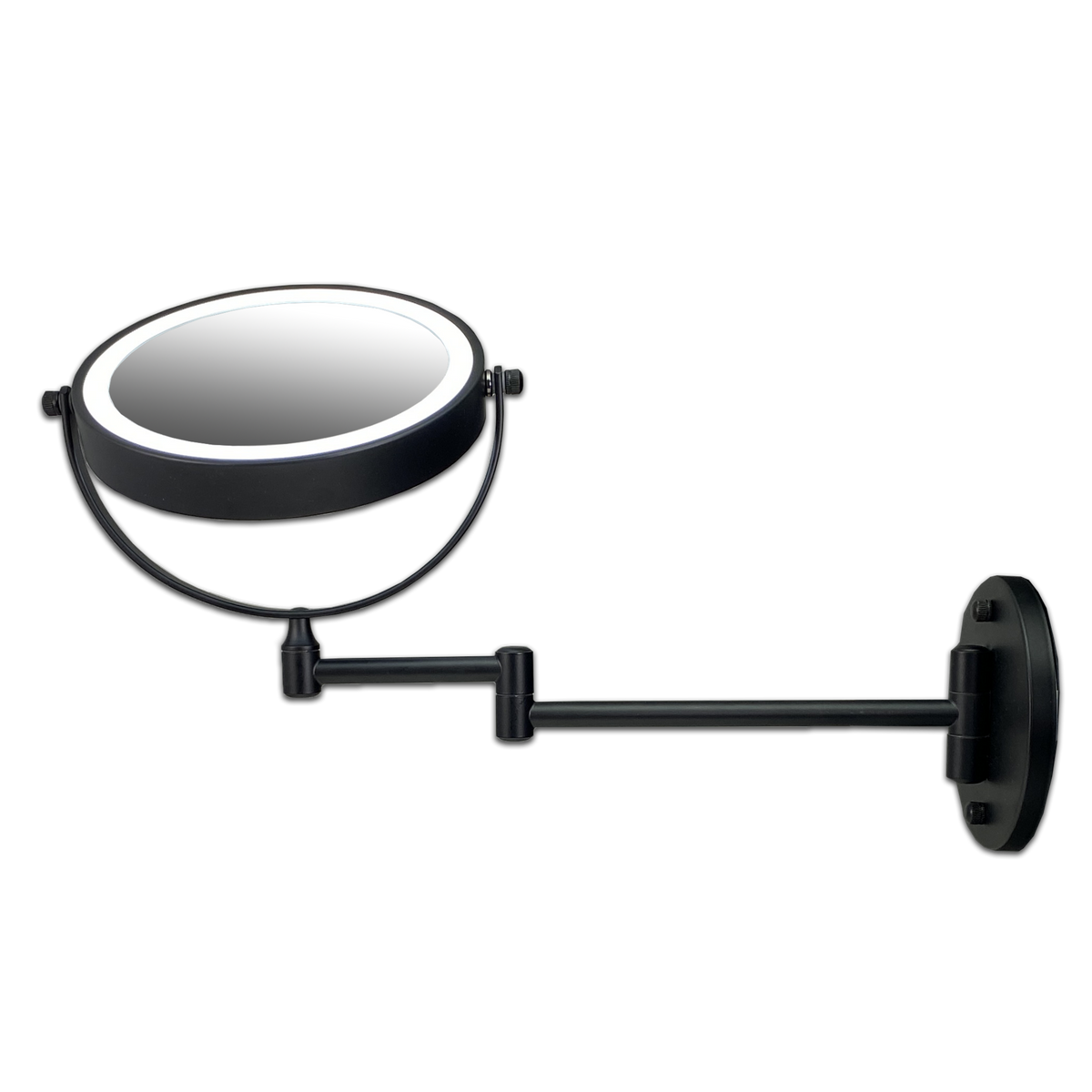 Metalen LED knikarm wandspiegel zwart /Ø17,5cm