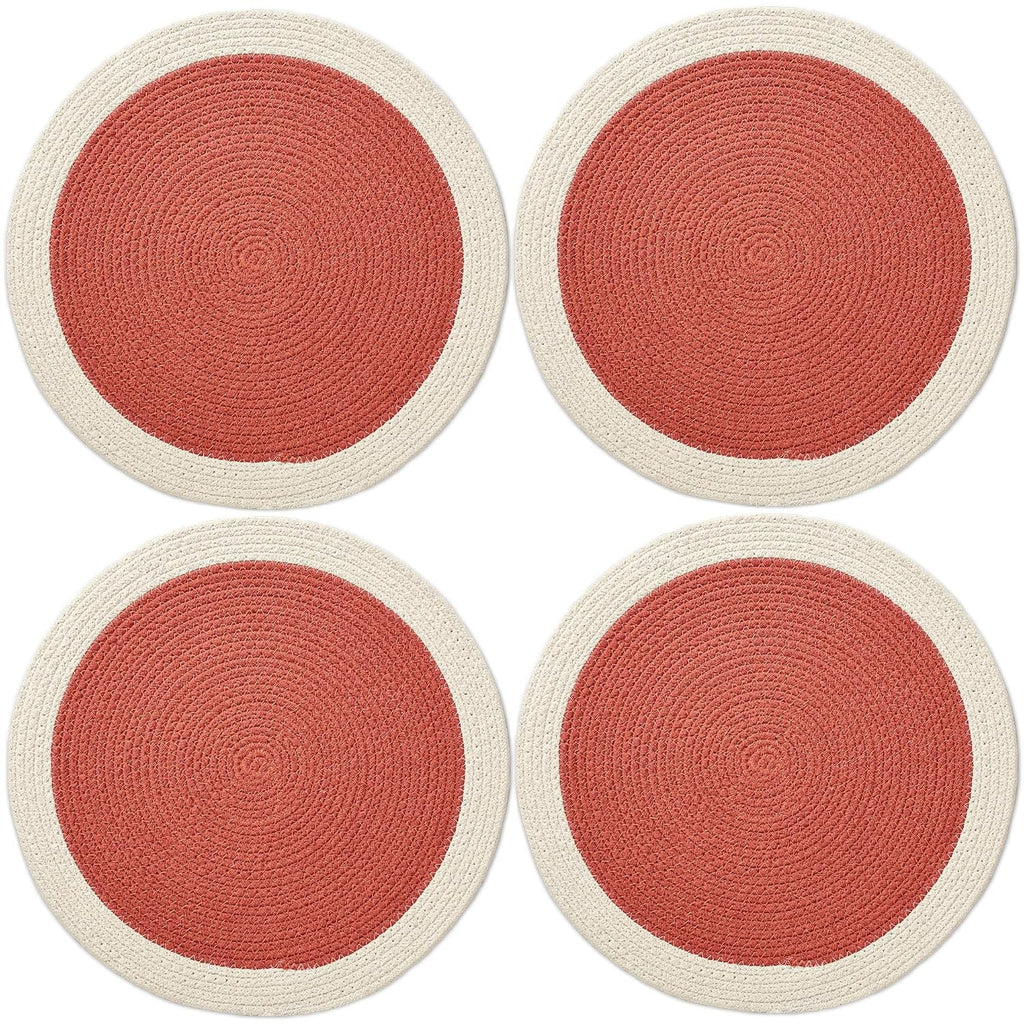 Eetplacemats – Katoenen geribbeld hittebestendig – 32 cm ronde set van 4