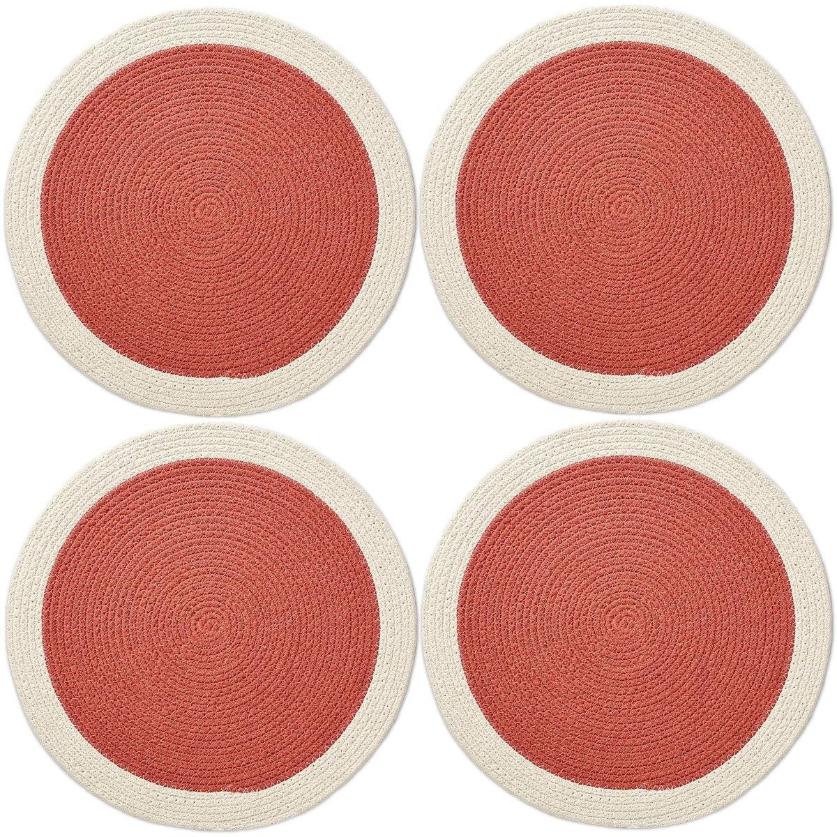 Eetplacemats – Katoenen geribbeld hittebestendig – 32 cm ronde set van 4