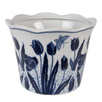 Bloempot Ø 17x15 cm Wit Blauw Keramiek