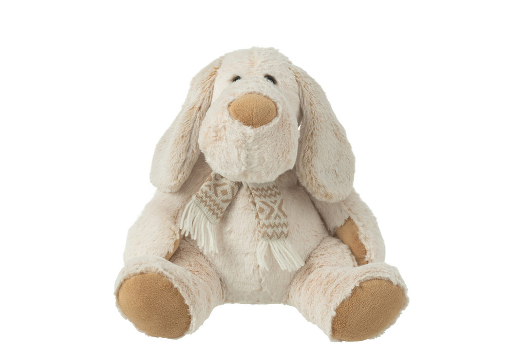 J-Line Hond+Sjaal Zittend Pluche Polyester Beige/Bruin Large