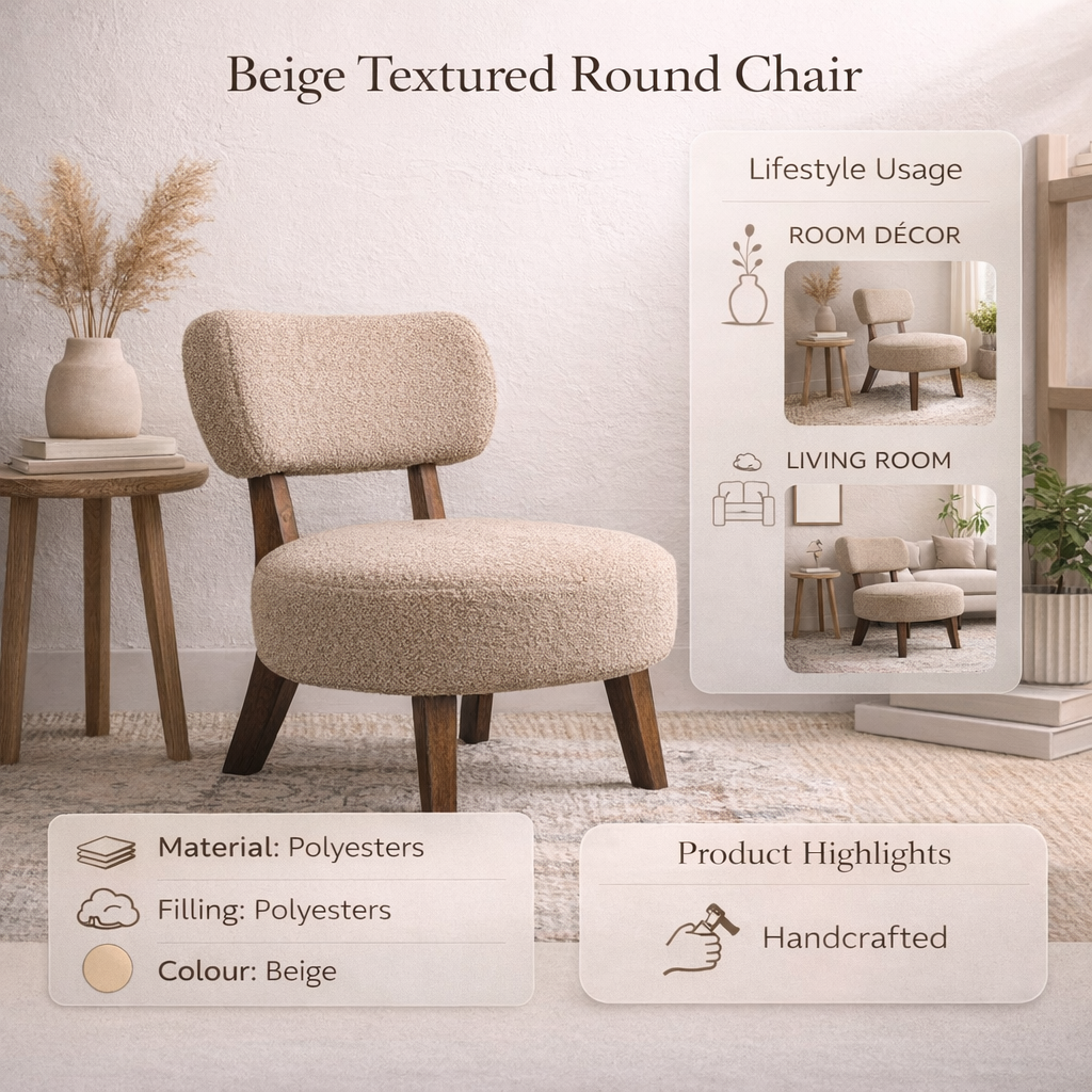 Beige gestoffeerde accentstoel met houten poten