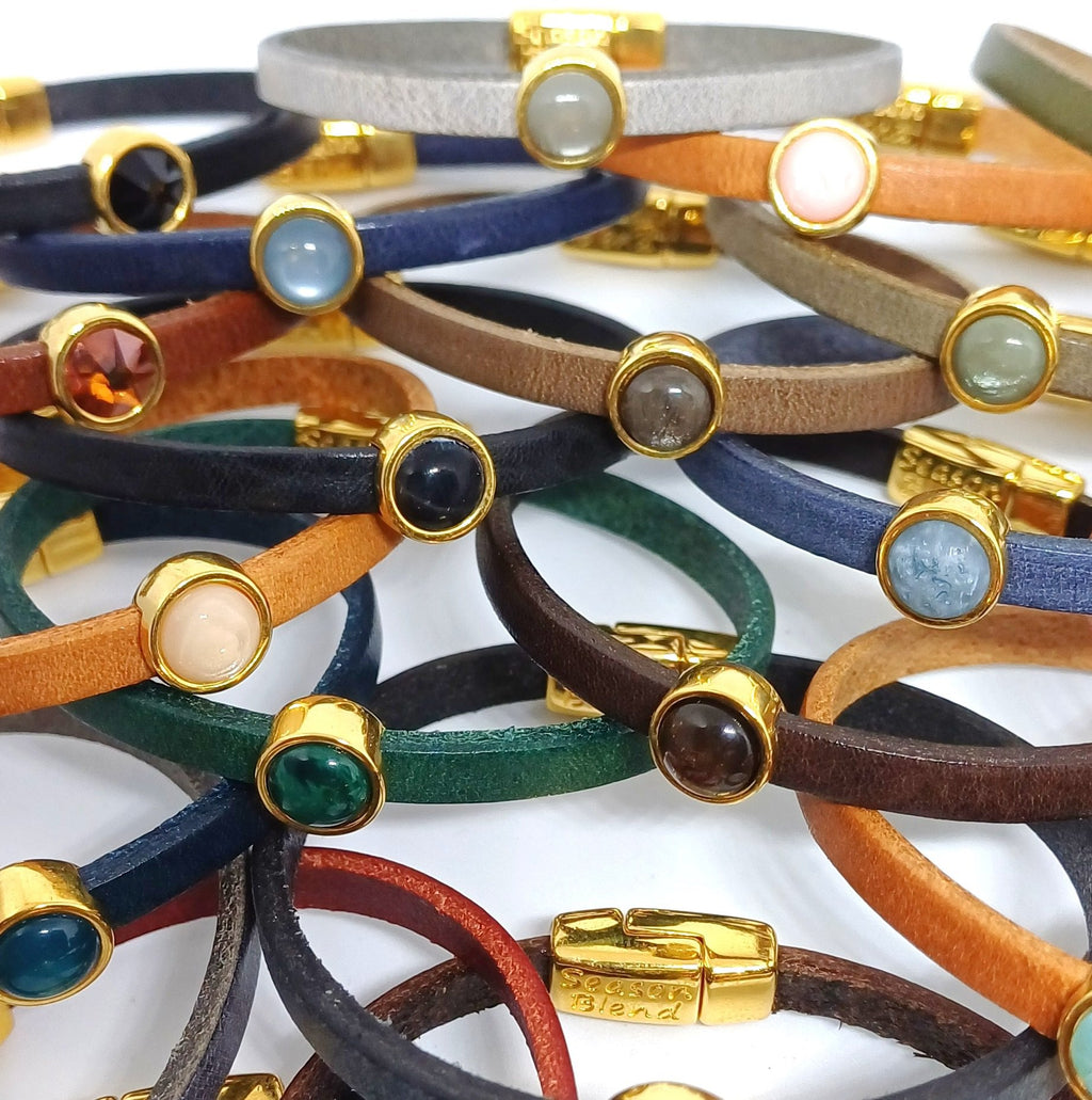 Timeless leren armband 24K verguld blauwtinten