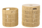 J-Line mand + deksel Rond - ijzer/papier - naturel - set van 2