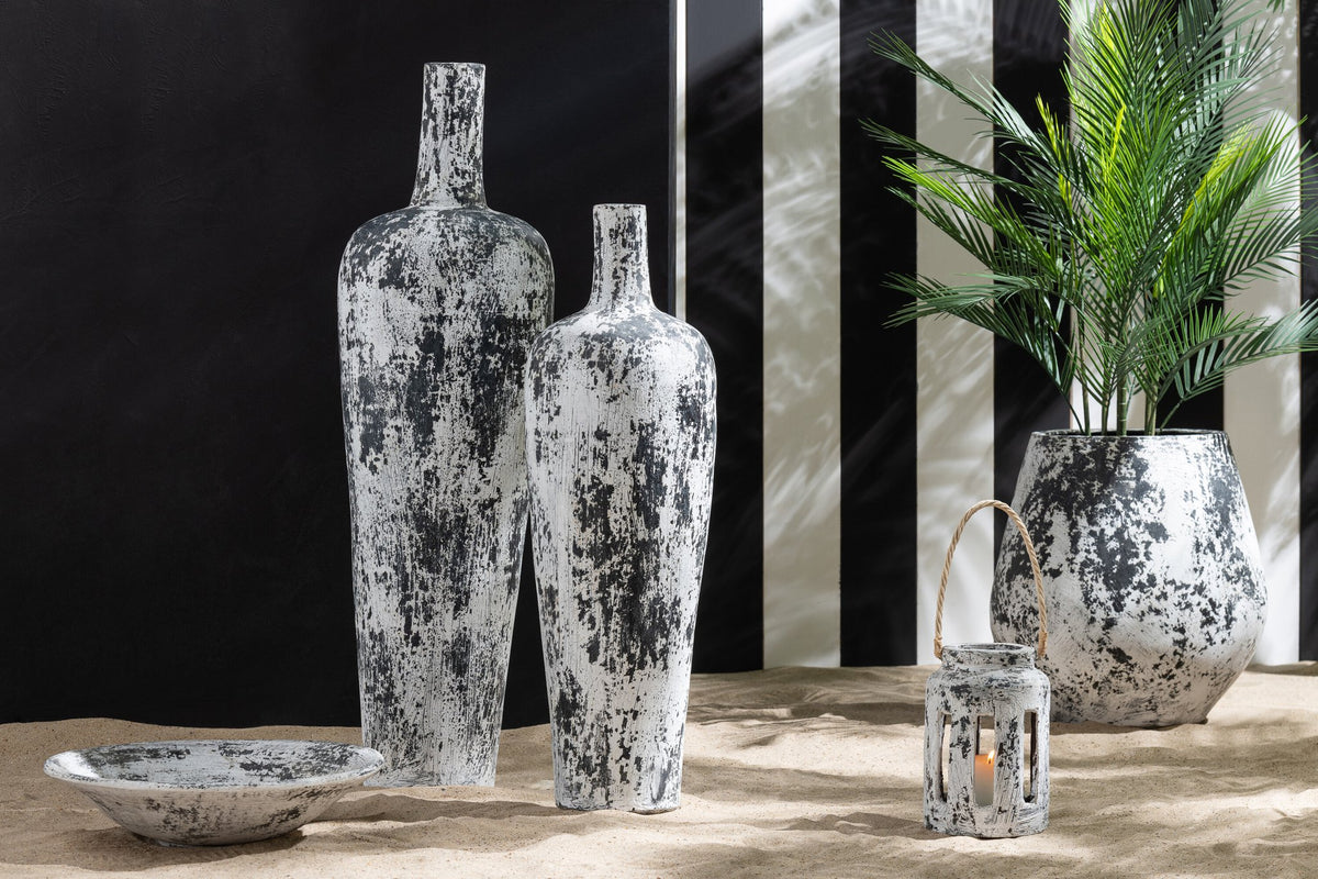 J-Line lantaarn Ruby - keramiek - zwart/wit
