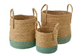J-Line mand met handvatten - papier - naturel/grijsgroen - set van 3