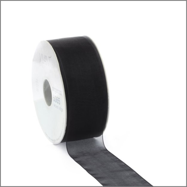 Organza lint - zwart - 25mm x 50 meter
