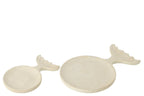 J-Line decoratie Plateau Vis Staart - hout - wit - L