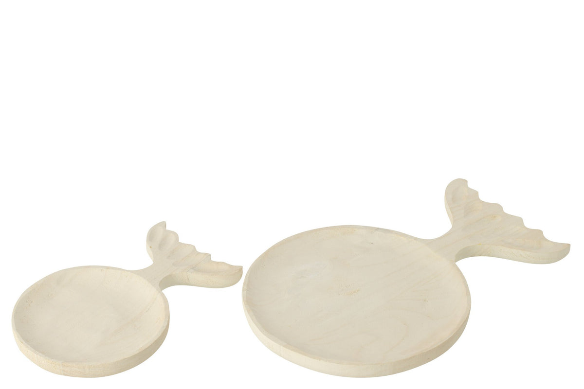 J-Line decoratie Plateau Vis Staart - hout - wit - L
