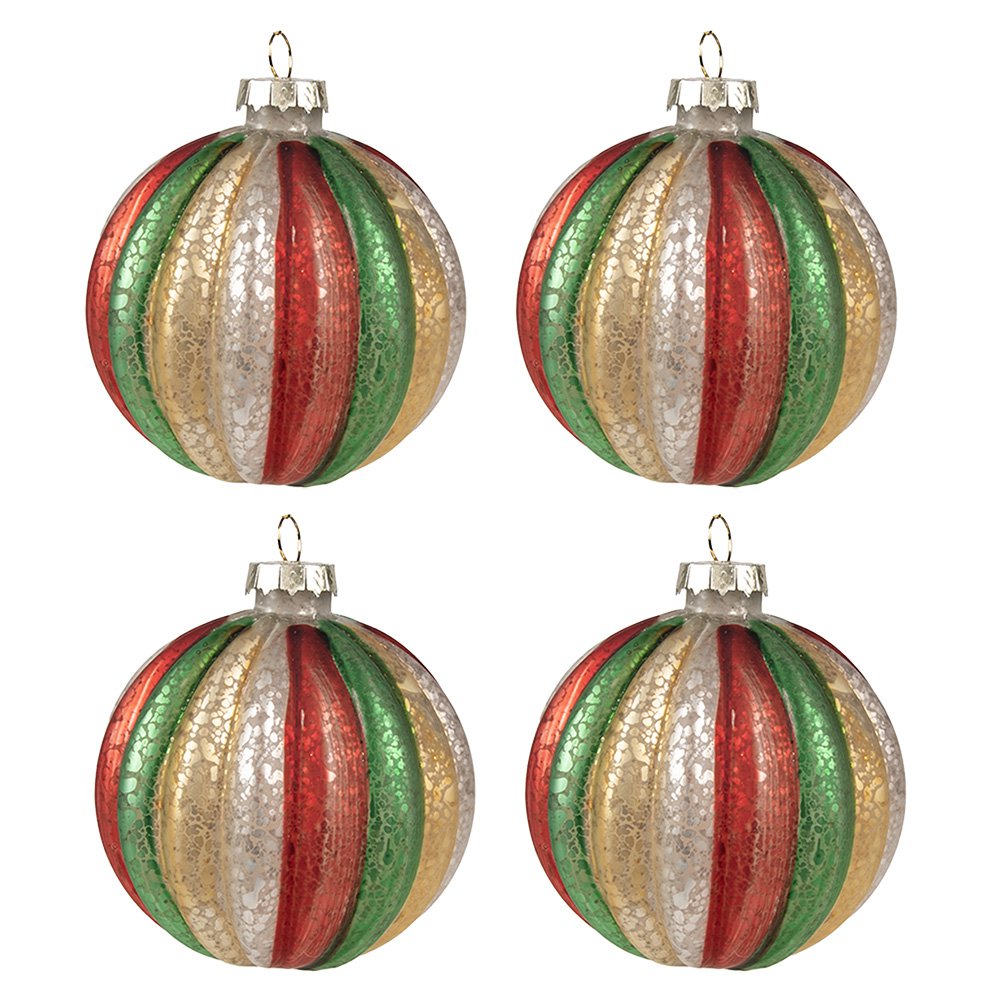 Kerstbal Set van 4 Ø 8x8 cm Rood Groen Glas