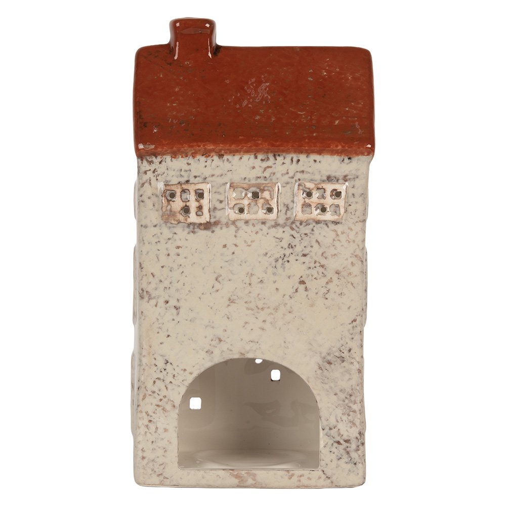 Waxinelichthouder Huis 12x8x24 cm Beige Keramiek