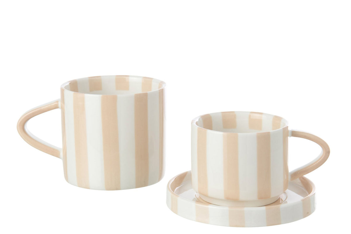 J-Line kop Gestreept - steengoed - lichtbeige/wit