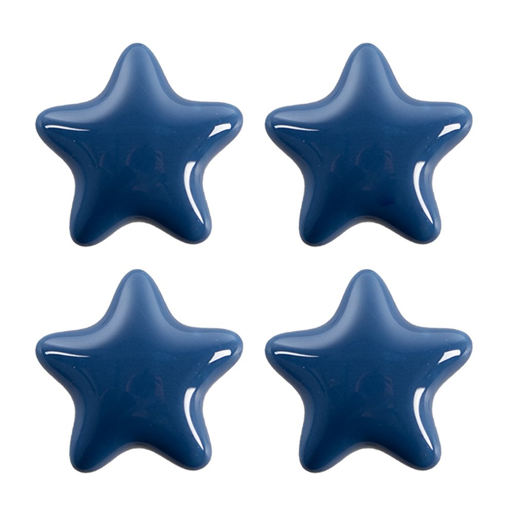 Deurknop Set van 4 Ster Ø 4 cm Blauw Keramiek Meubelknop