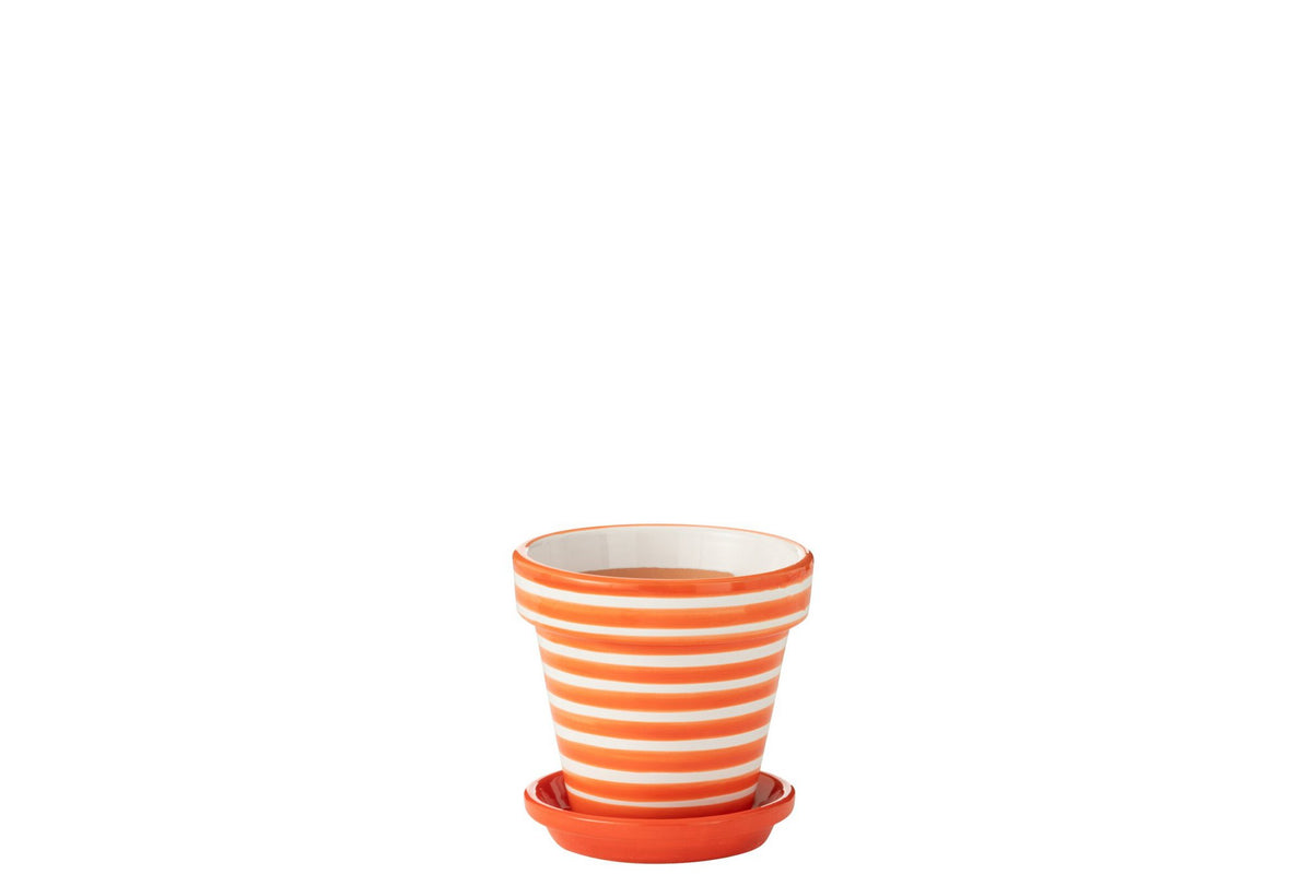 J-Line bloempot Granada Stripes - keramiek - oranje - small - Ø 21 cm