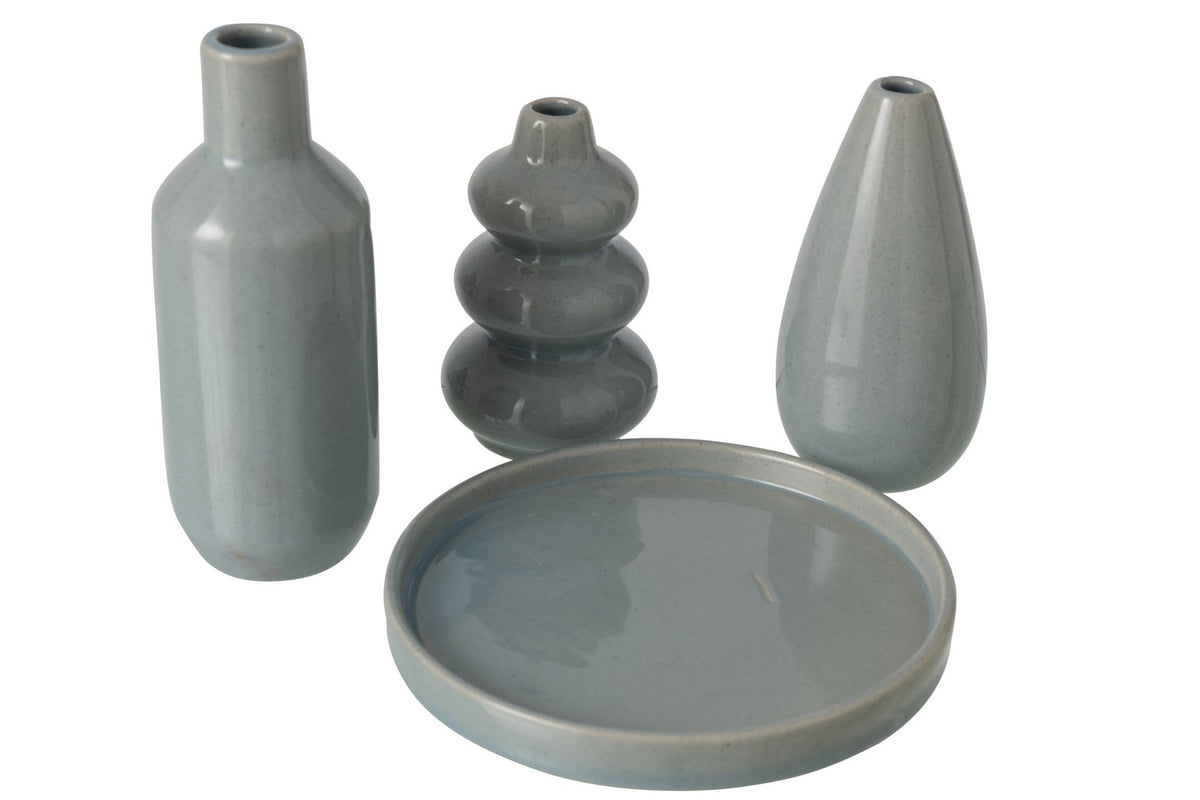 J-Line vaas Sliflore - porselein - grijs - 4 stuks