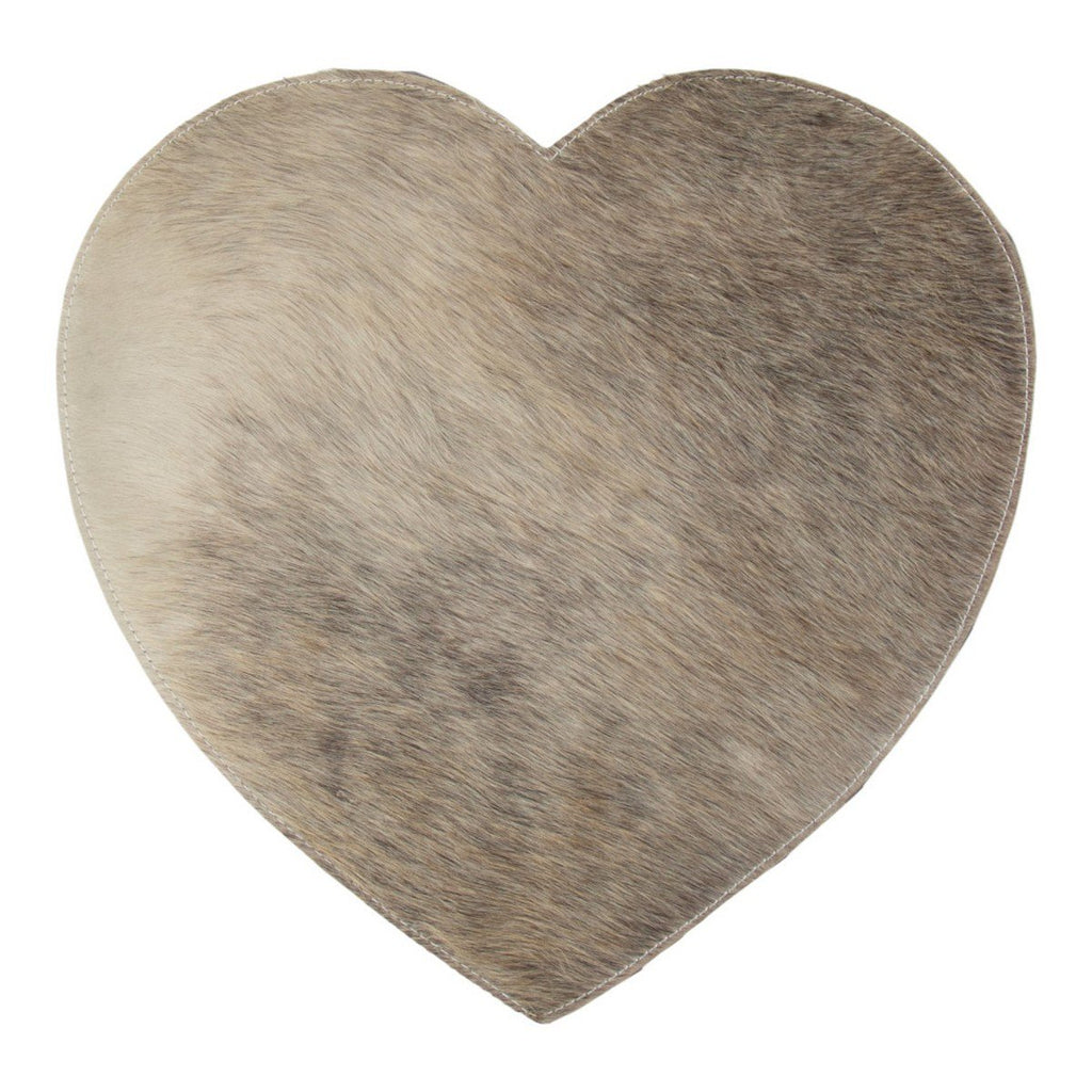 Placemat koehuid hart grijs 39cm