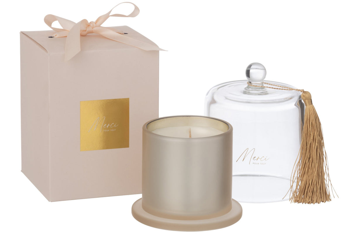 J-Line geurkaars Stolp Merci - Elderflower - glas - beige - L - 45U