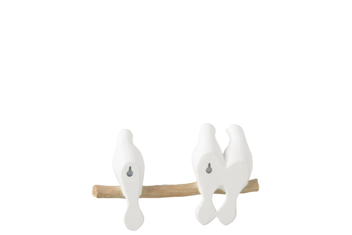 J-Line decoratie 3 Vogels On Tak - polyresin - wit/naturel
