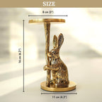 Staande kaarshouder – aluminium konijnbeeldje – gouden afwerking, 16 cm