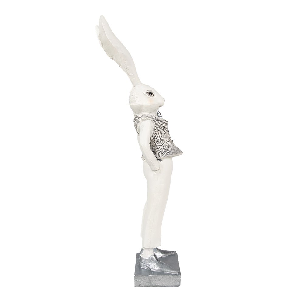 Beeld Konijn 36 cm Wit Zilverkleurig Polyresin Paasdecoratie
